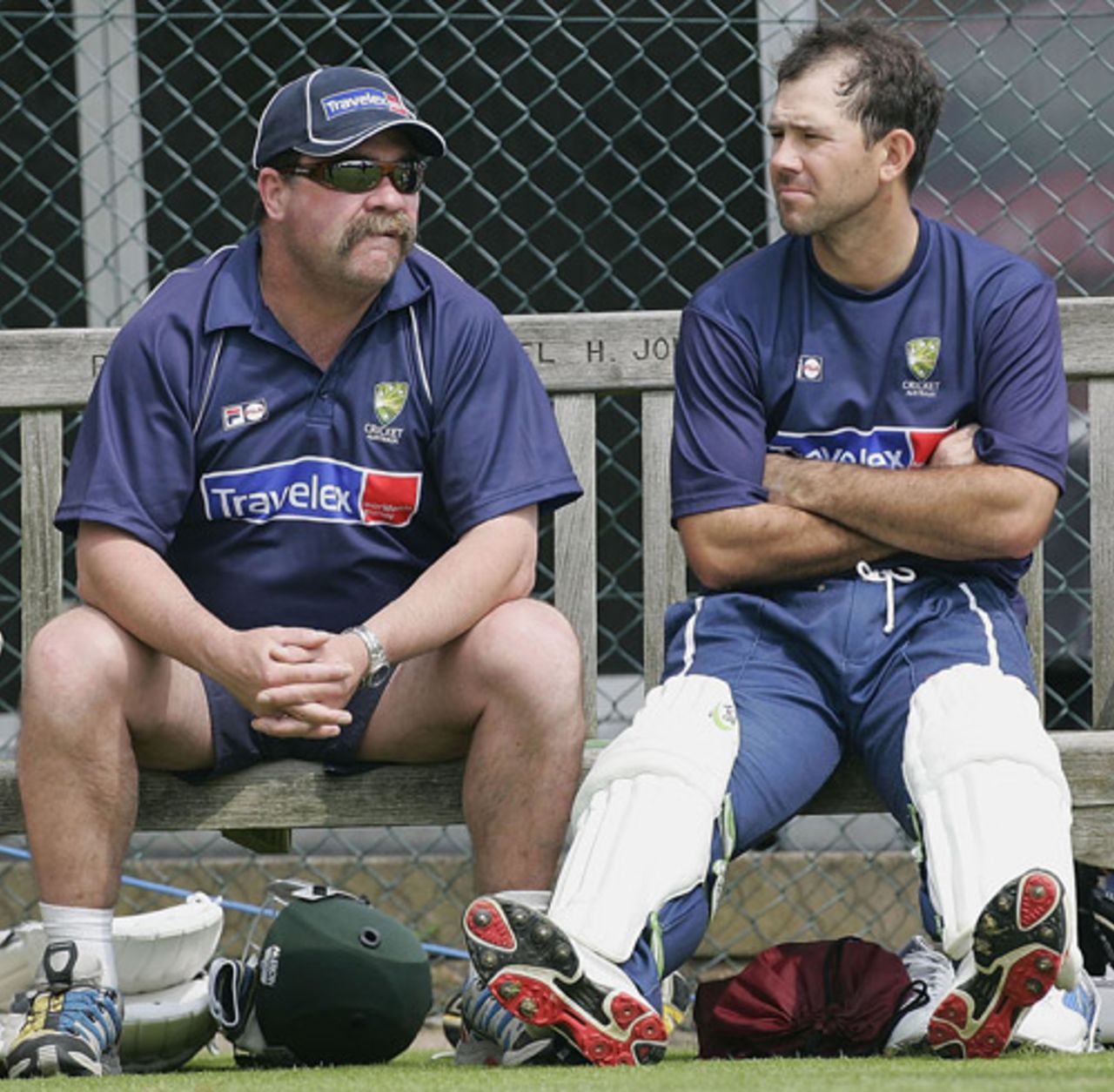 David Boon and Ricky Ponting in contemplative mood during a net session, Birmingham, August 2, 2005
