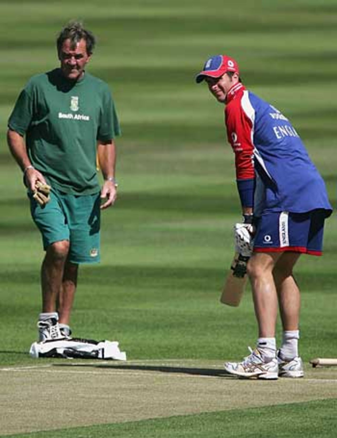 Michael Vaughan and Steve Rouse inspect the Edgbaston pitch ahead of the second Test, Edgbaston, August 3