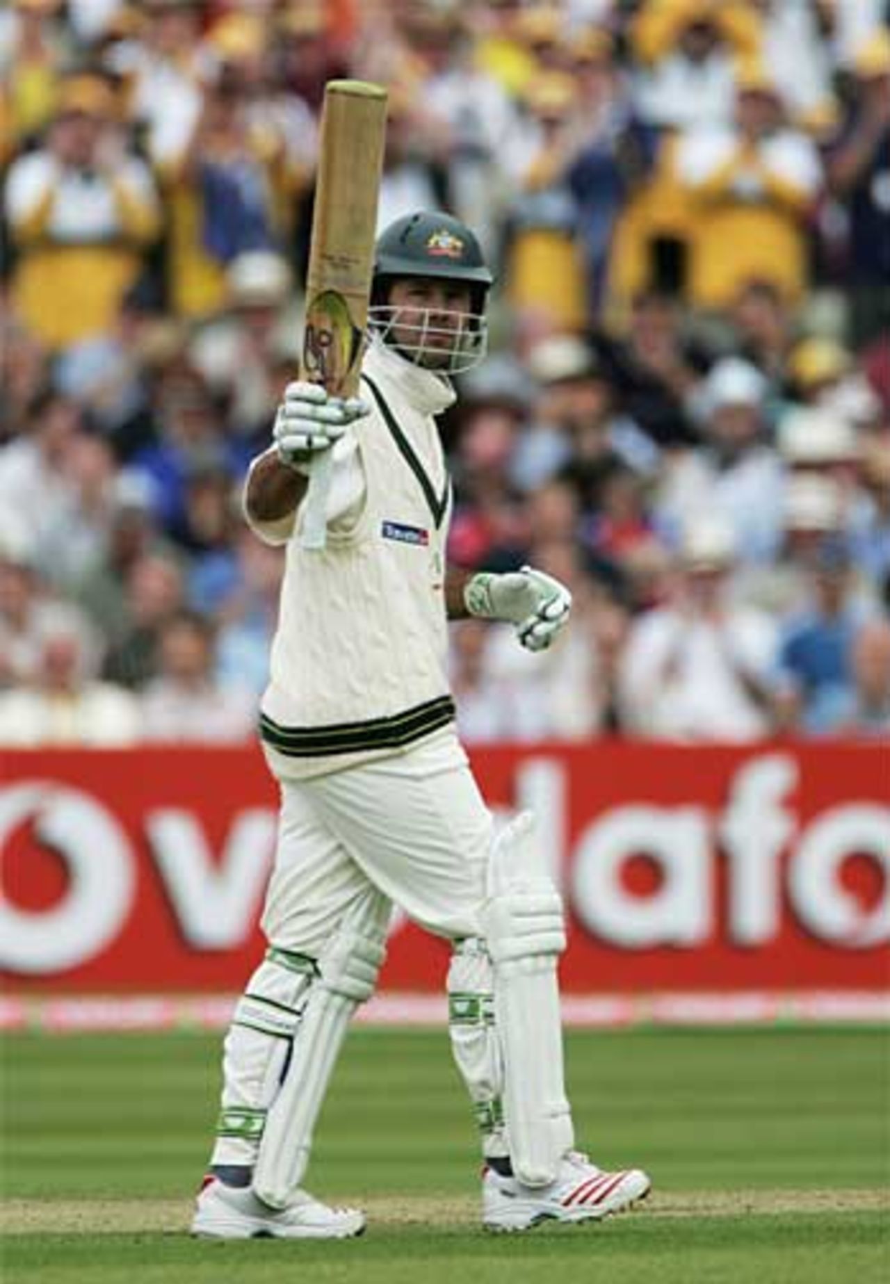 Ricky Ponting acknowledges his half-century on the second day at Edgbaston, England v Australia, 2nd Test, August 5, 2005