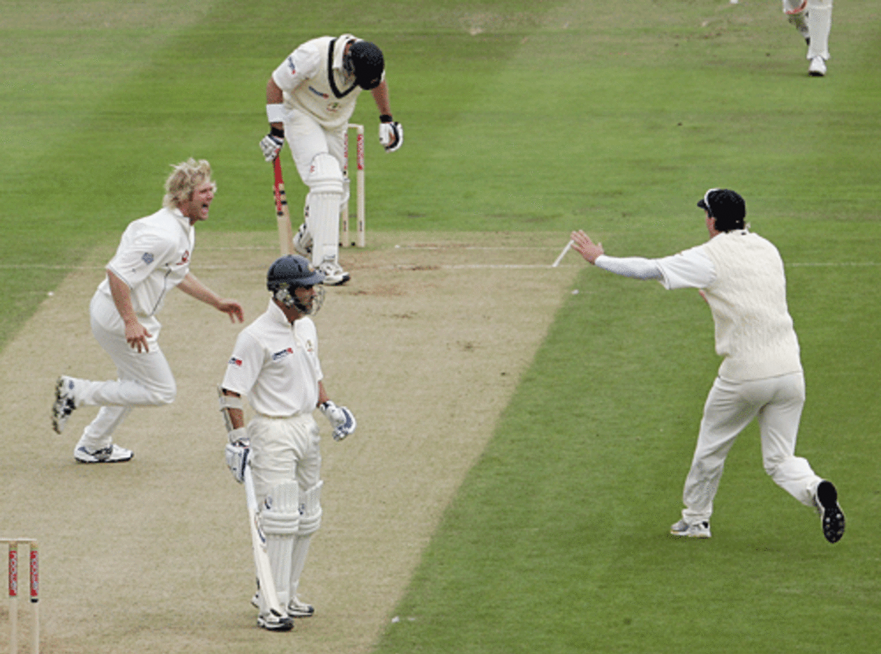 Matthew Hoggard is jubilant after dismissing Matthew Hayden, England v Australia, second Test, Edgbaston, August 5, 2005