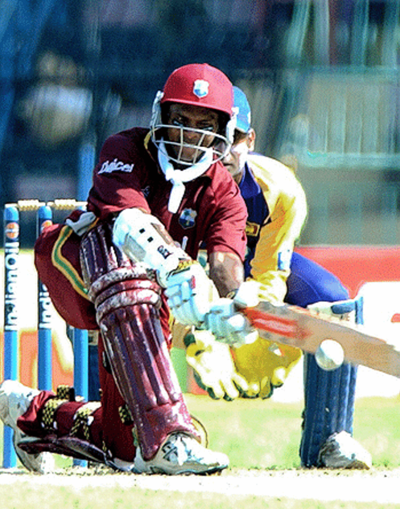 Shivnarine Chanderpaul sweeps the ball during his knock of 57, Sri Lanka v West Indies, Colombo, August 6, 2005