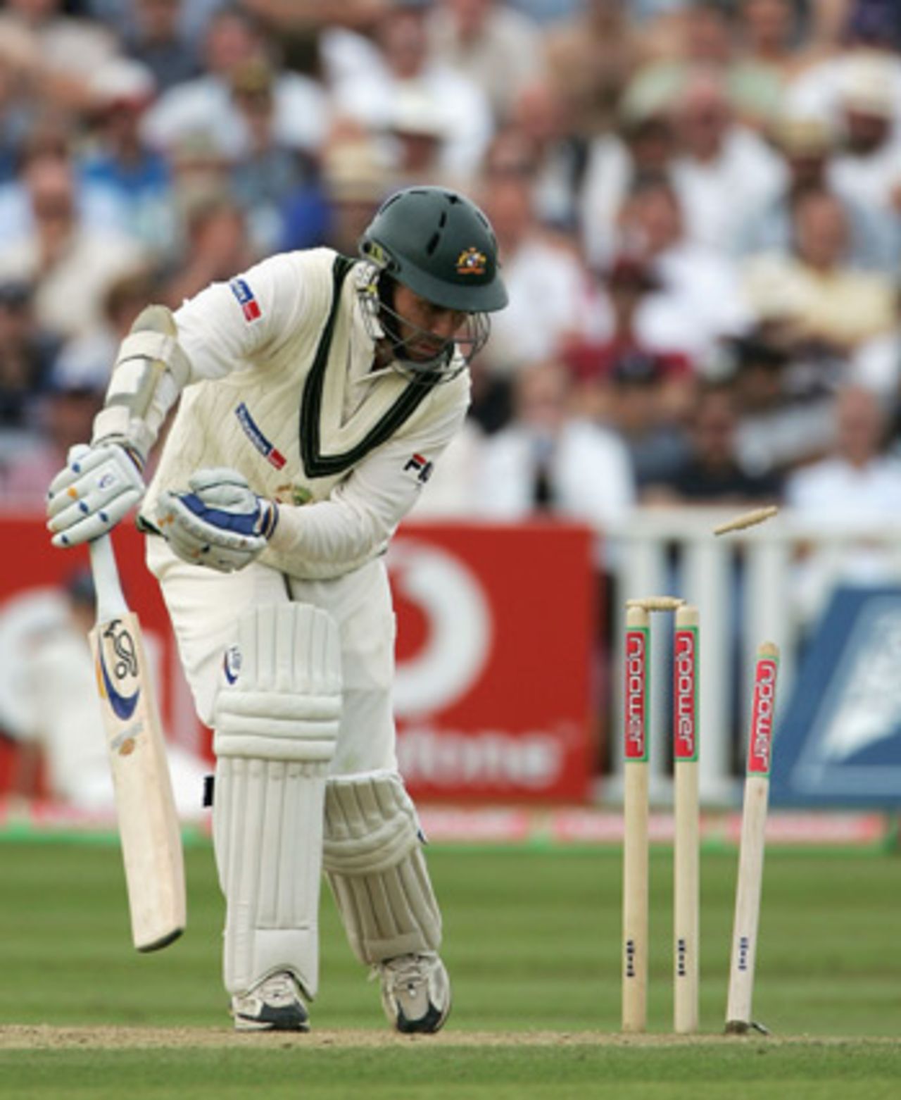 Justin Langer is bowled, England v Australia, Edgbaston, August 6, 2005