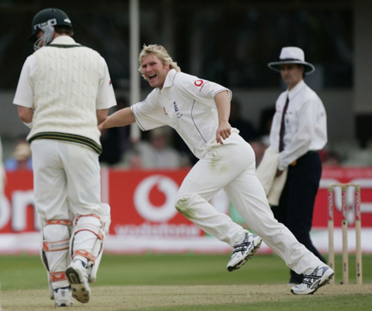 Matthew Hoggard races in to celebrate his wicket of Damien Martyn, England v Australia, Edgbaston, August 6, 2005