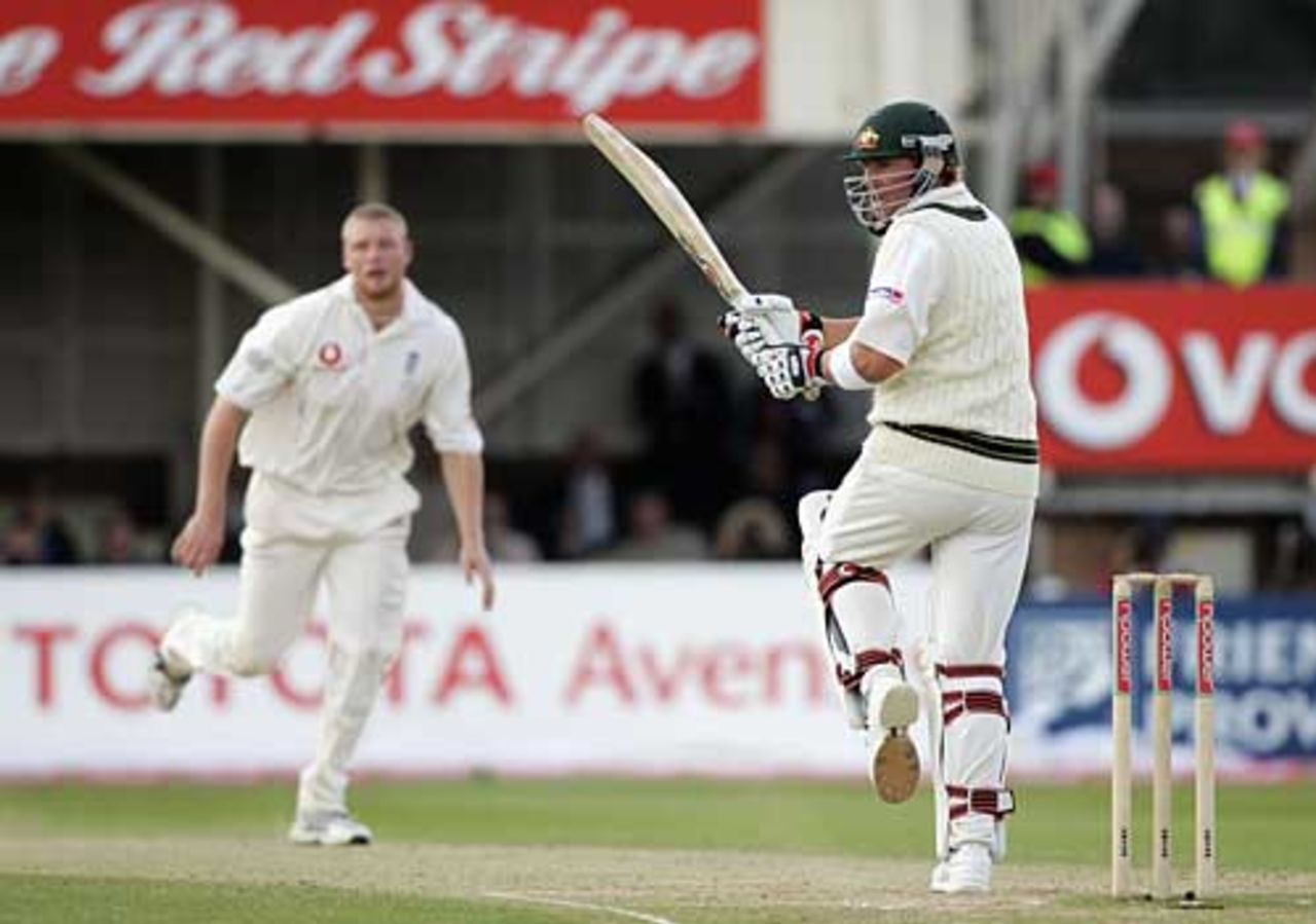 Shane Warne pulls during his 42, England v Australia, 2nd Test, Edgbaston, August 7