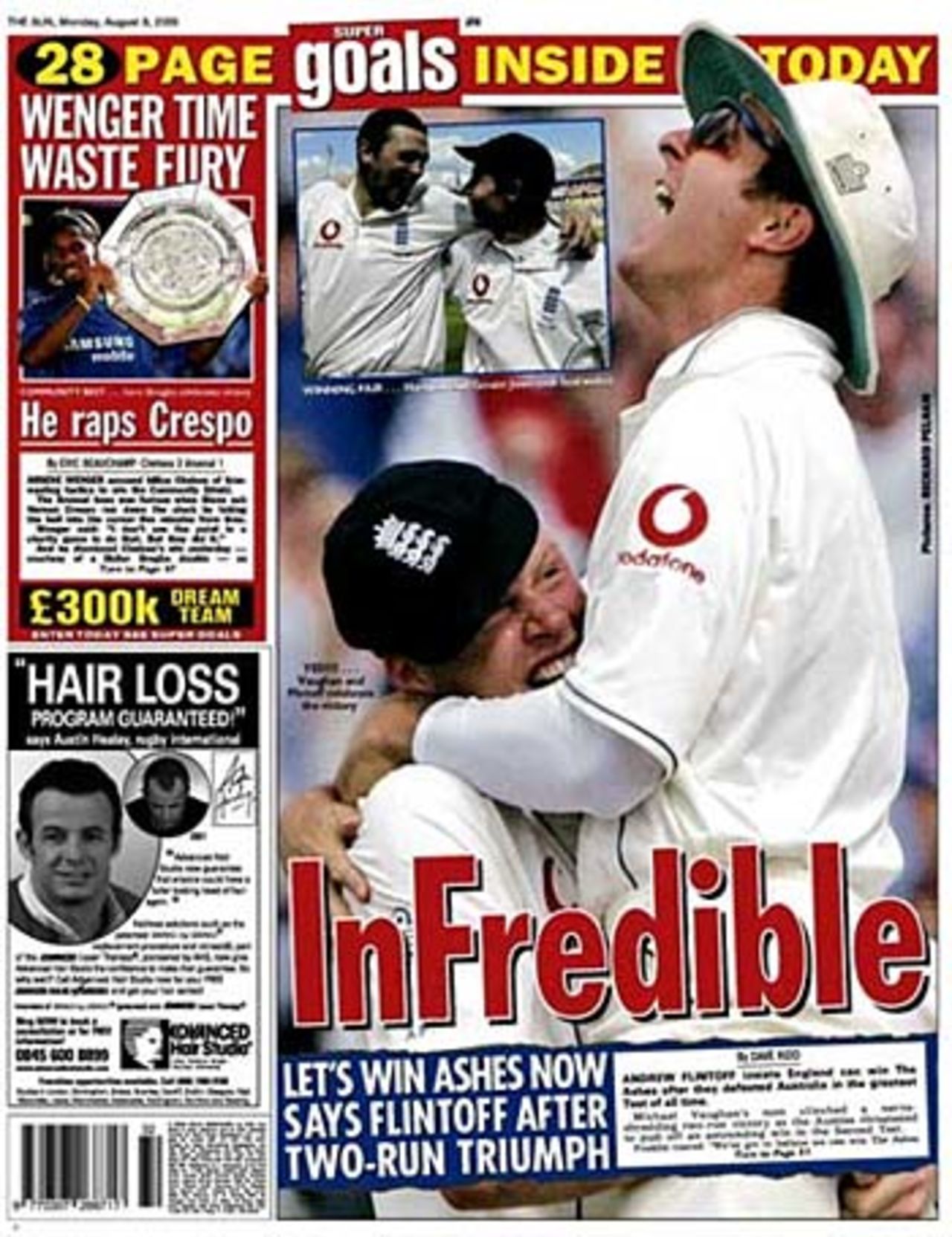 The back page of <I>The Sun</I>, August 8, 2005