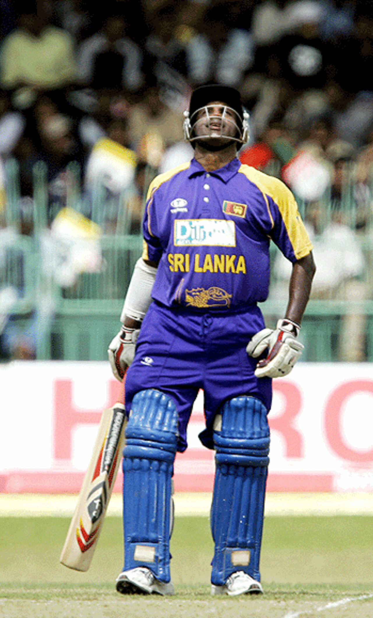 Sanath Jayasuriya looks up after bringing up his 10,000 one-day runs, Sri Lanka v India, Colombo, August 9, 2005
