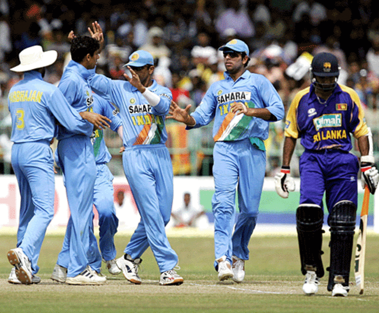 India celebrate the fall of Marvan Atapattu, India v Sri Lanka, Indian Oil Cup final, Premadasa Stadium, August 9, 2005