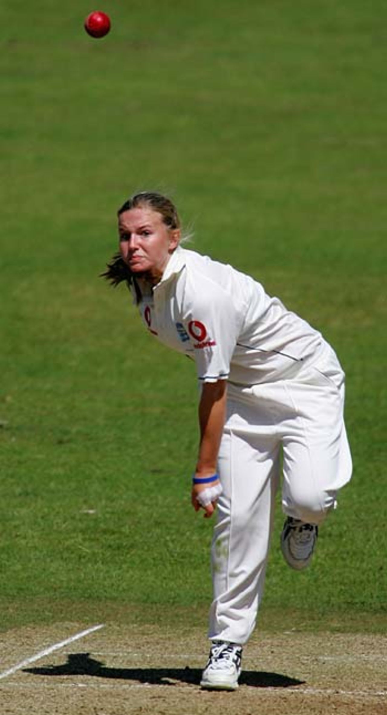 Holly Colvin in action on her Test debut, England v Australia, 1st Test, Hove, August 9, 2005