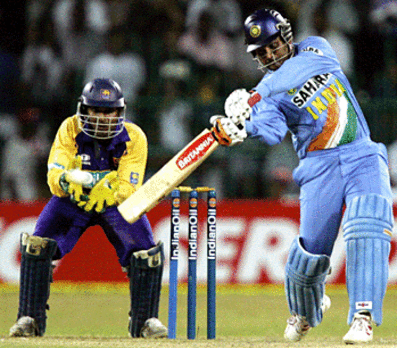 Virender Sehwag blasts one through the covers, India v Sri Lanka, Premadasa Stadium, August 9, 2005