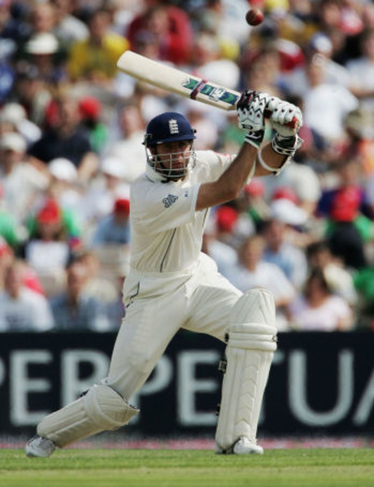 Michael Vaughan cover-drives elegantly, England v Australia, Old Trafford, August 11, 2005