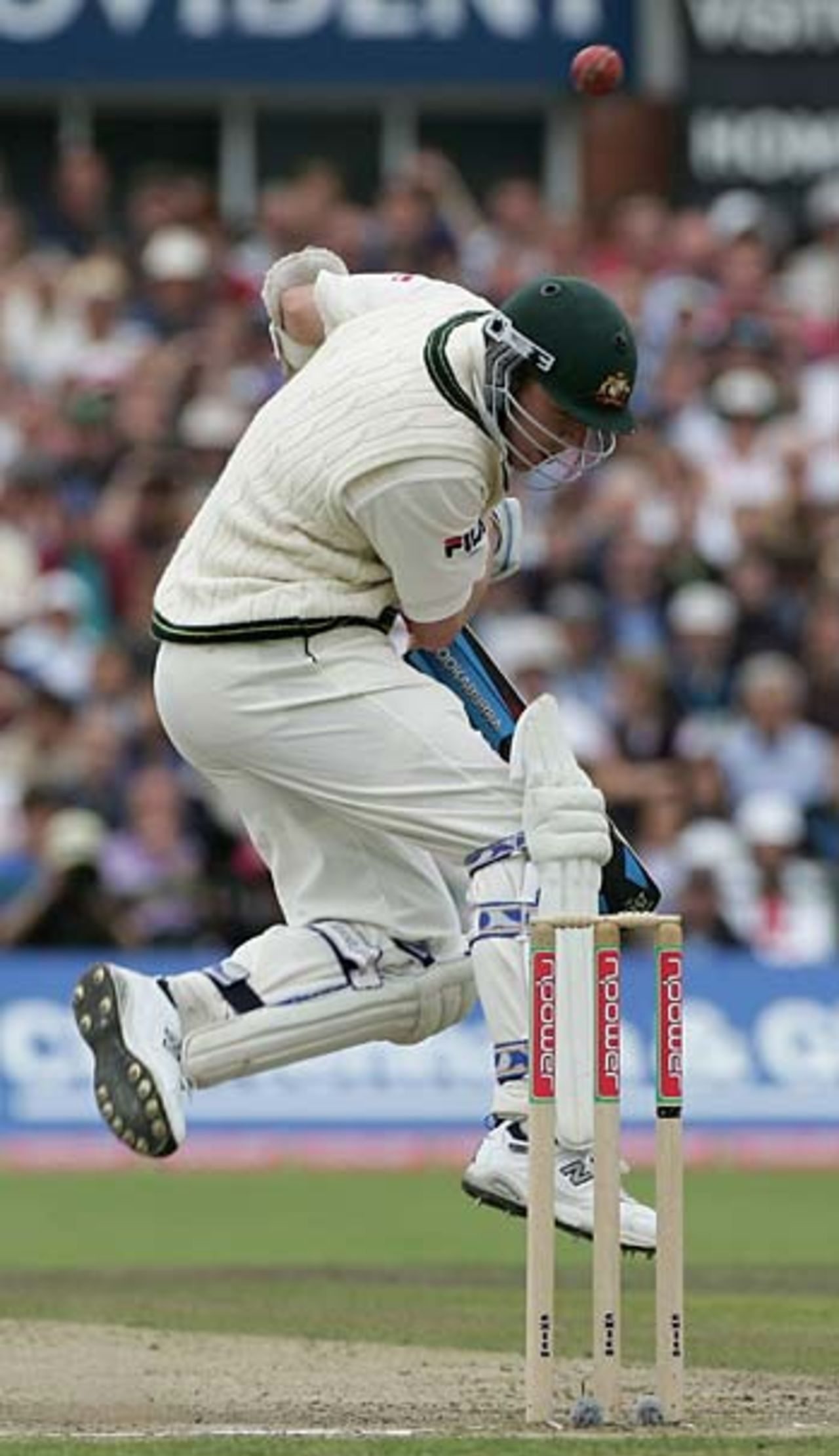 Brett Lee ducks a Simon Jones bouncer, England v Australia, 3rd Test, Old Trafford, August 14, 2005