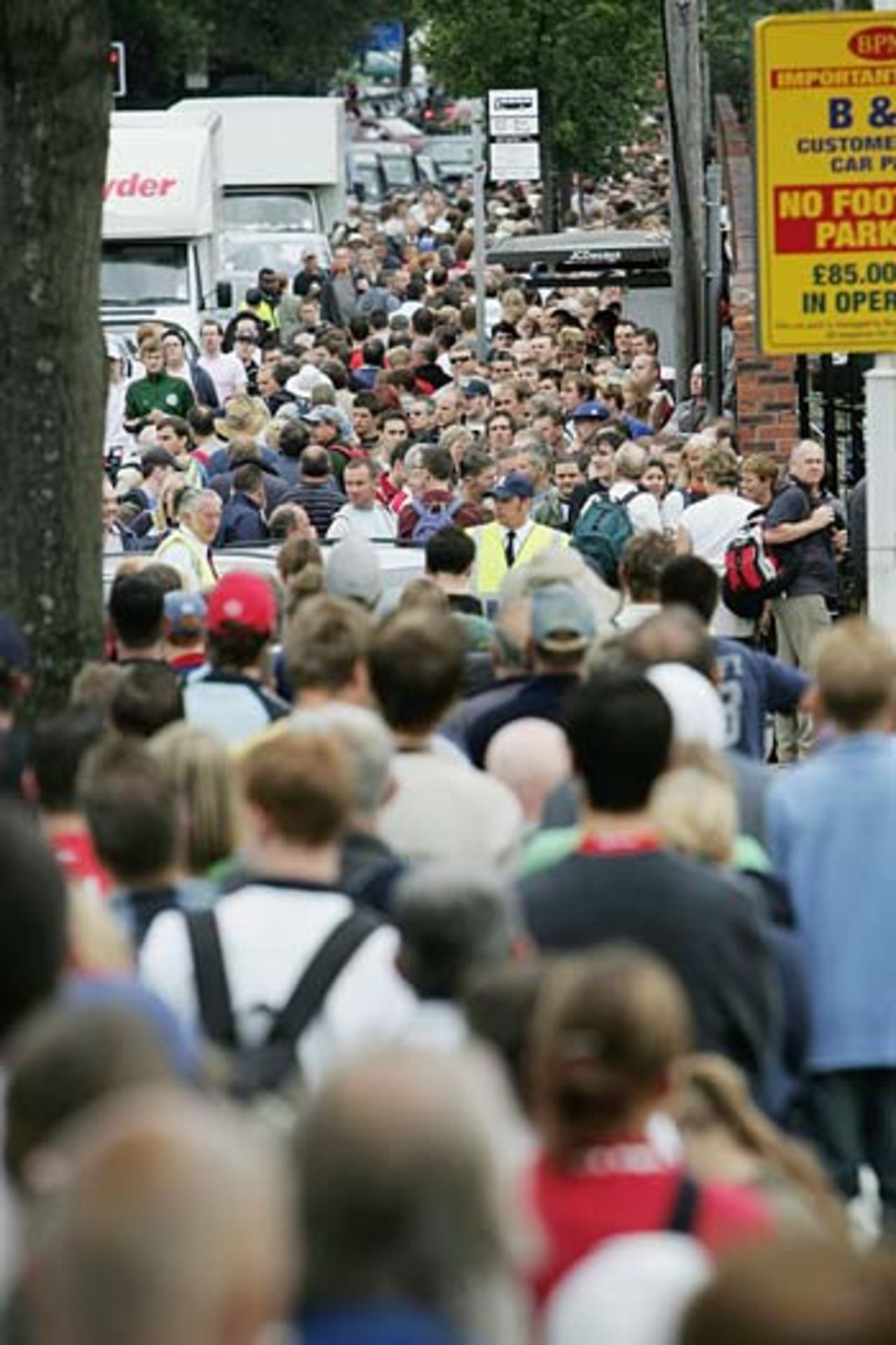 Huge crowds wait to get into Old Trafford - the gates were closed half an hour before the start with 21,000 in the ground, England v Australia, 3rd Test, Old Trafford, August 15, 2005