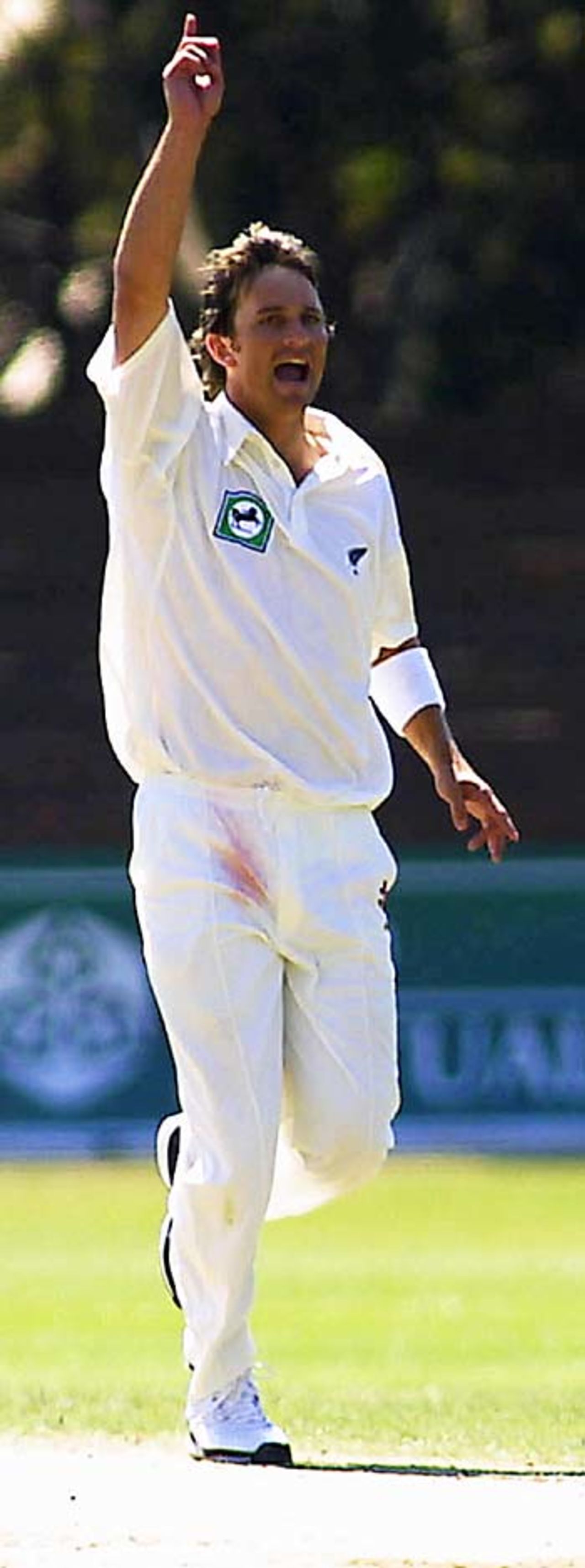 Shane Bond celebrates dismissing Craig Wishart on his way to pre-lunch figures of 5 for 11, Zimbabwe v New Zealand,  2nd Test, Bulawayo, August 15, 2005