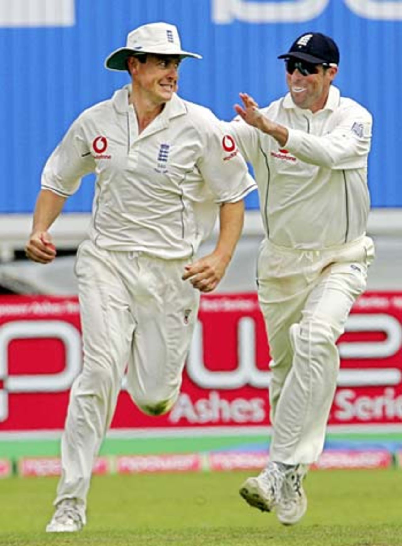 Ashley Giles sets off on his lap of honour after catching Simon Katich, England v Australia, 3rd Test, Old Trafford, August 15, 2005