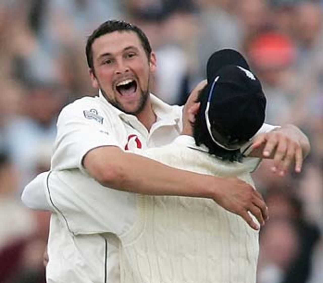 Steve Harmison roars his delight after removing Ricky Ponting, England v Australia, 3rd Test, Old Trafford, August 15, 2005