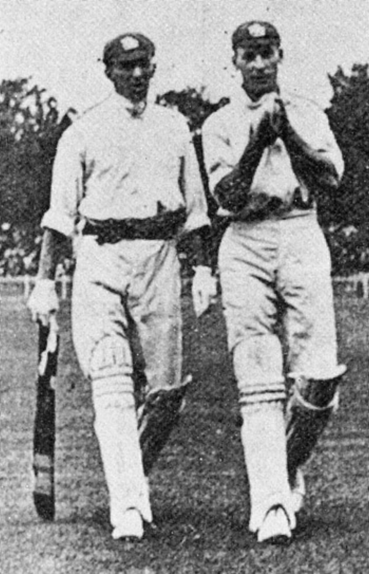 George Gunn and Jack Hobbs open for England in the fourth Test at Melbourne, February 7, 1908