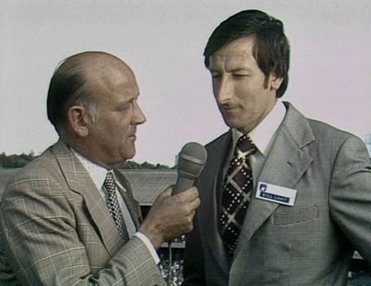 Frank Tyson interviews Bill Lawry during the 1977 Centenary Test at the MCG