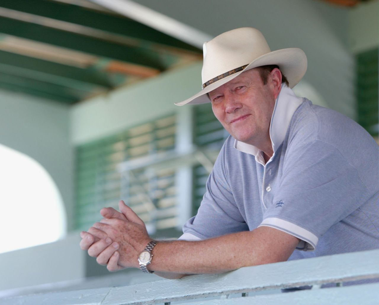 Tony Greig relaxes ahead of the Sabina Park Test, March 10, 2004