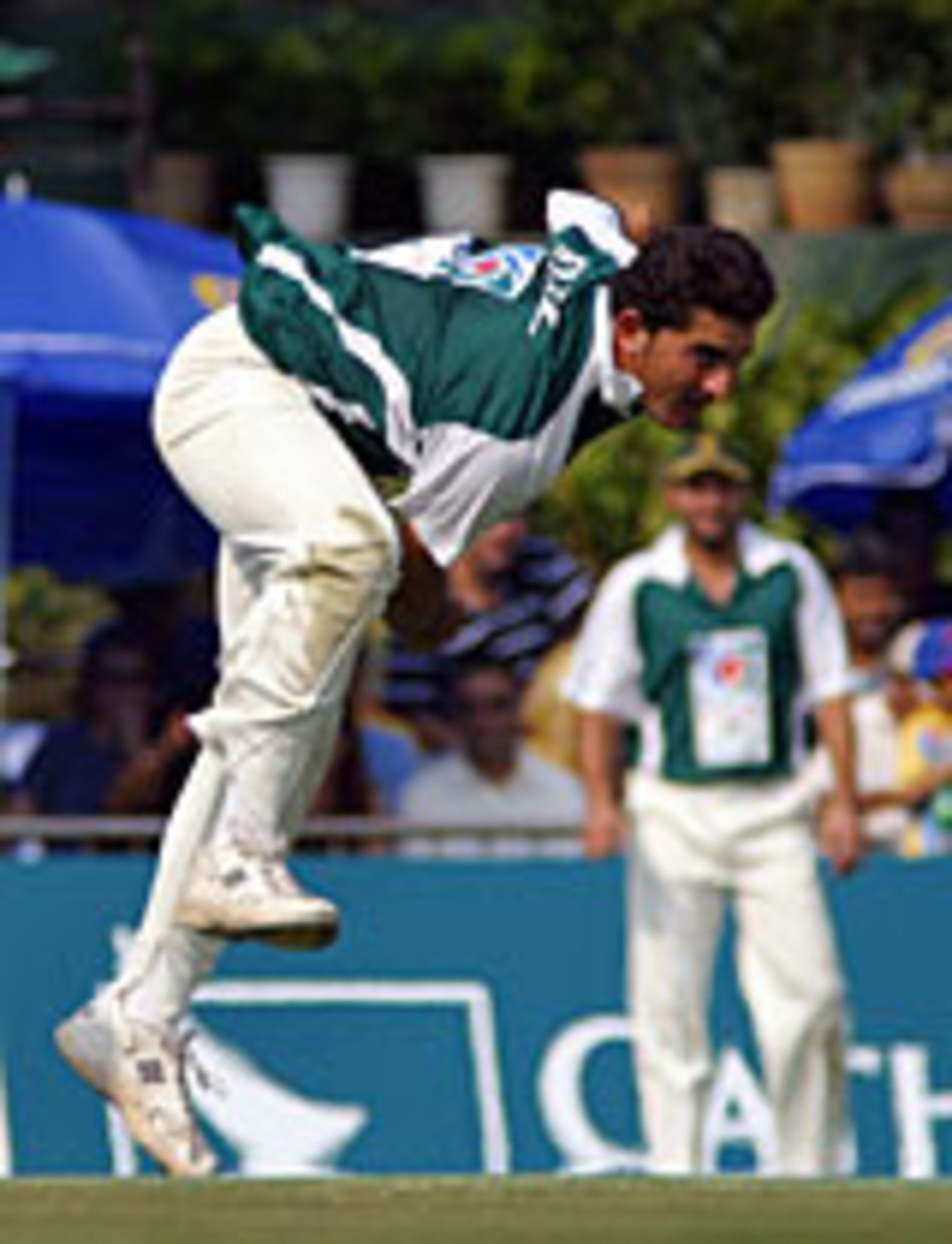 Riaz Afridi bowls against Sri Lanka during the semi-final match against Sri Lanka at the 2004 Cathay Pacific / Standard Chartered Hong Kong  International Cricket Sixes at Kowloon Cricket Club.
