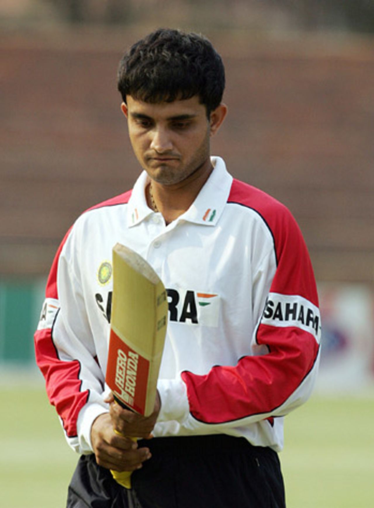 Sourav Ganguly in contemplative mood during a practice session, ahead of India's clash against New Zealand, Bulawayo, August 25, 2005