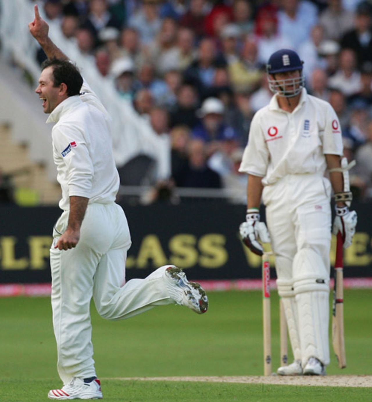 Michael Vaughan falls...to Ricky Ponting, England v Australia, Trent Bridge, August 25, 2005