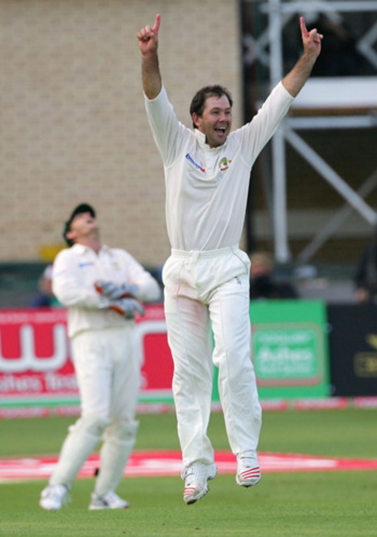 Ricky Ponting is elated after dismissing Michael Vaughan, caught by Adam Gilchrist, England v Australia, Trent Bridge, August 25, 2005