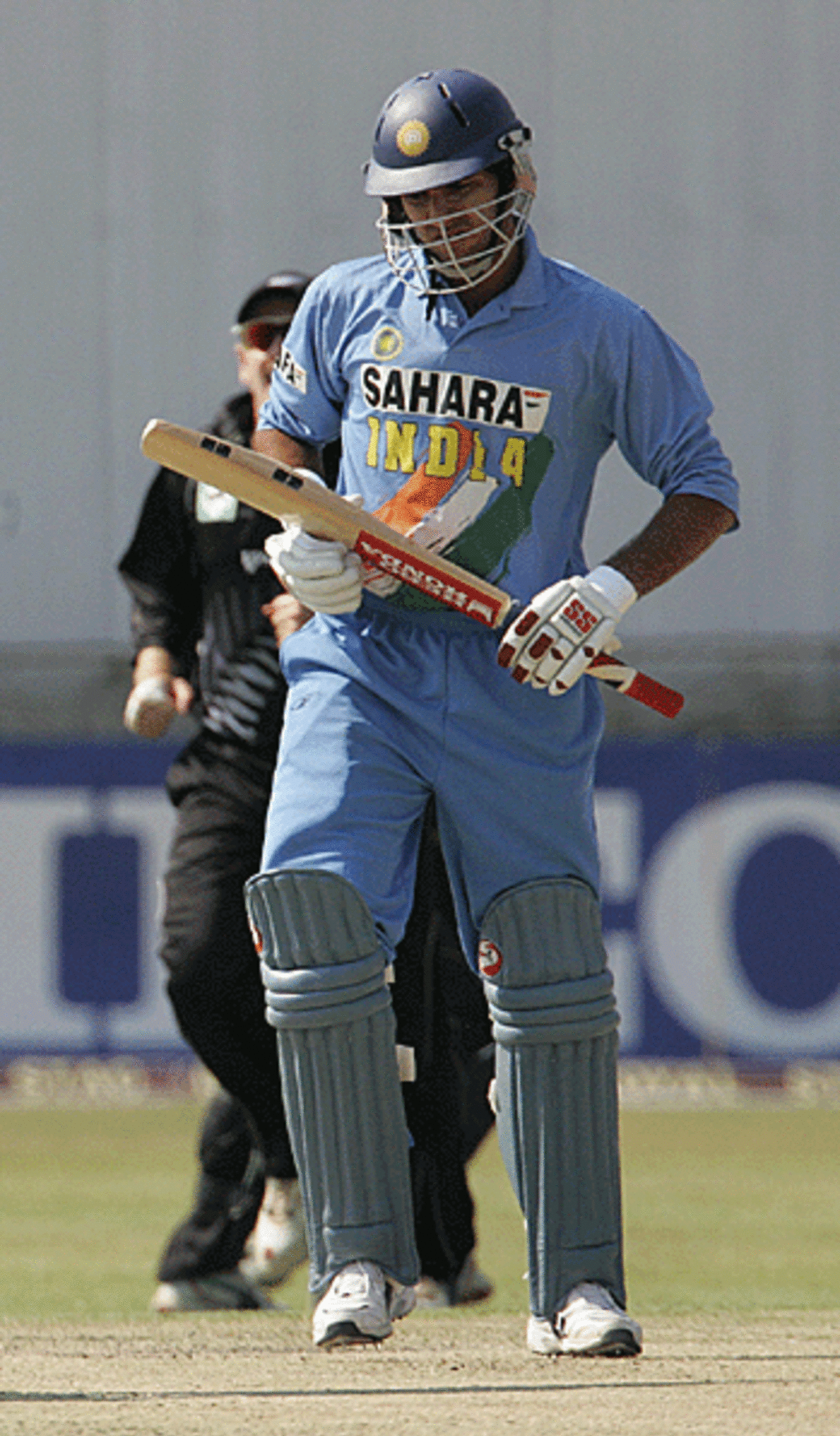 Yuvraj Singh pauses to reflect after being caught behind off Andre Adams, India v New Zealand, Bulawayo, August 26, 2005