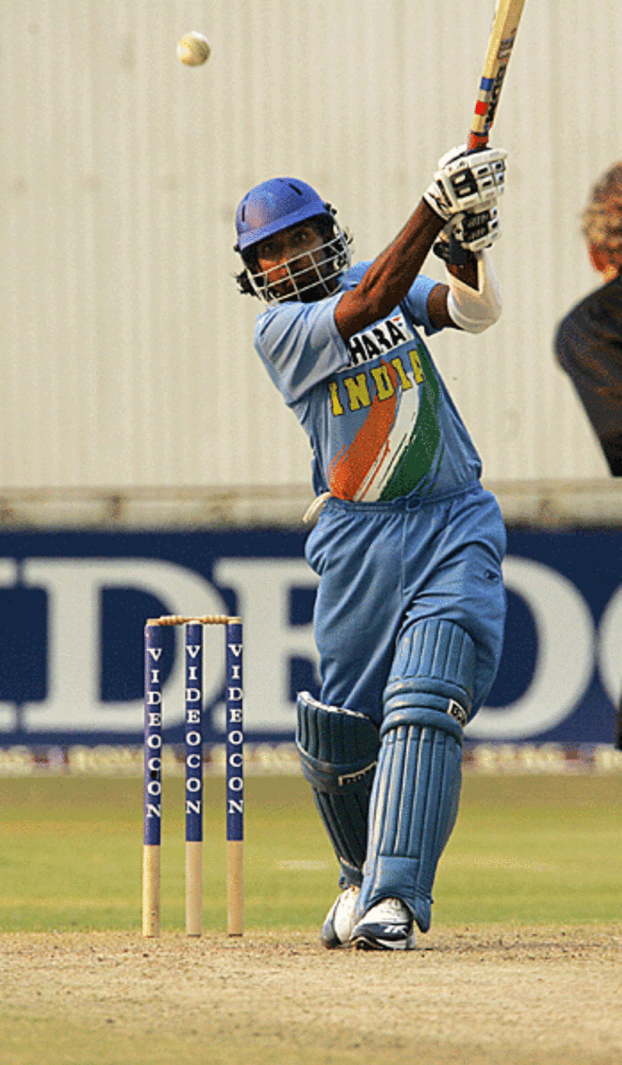 Jai P Yadav launches one over mid-off during a valiant 69, India v New Zealand, Bulawayo, August 26, 2005