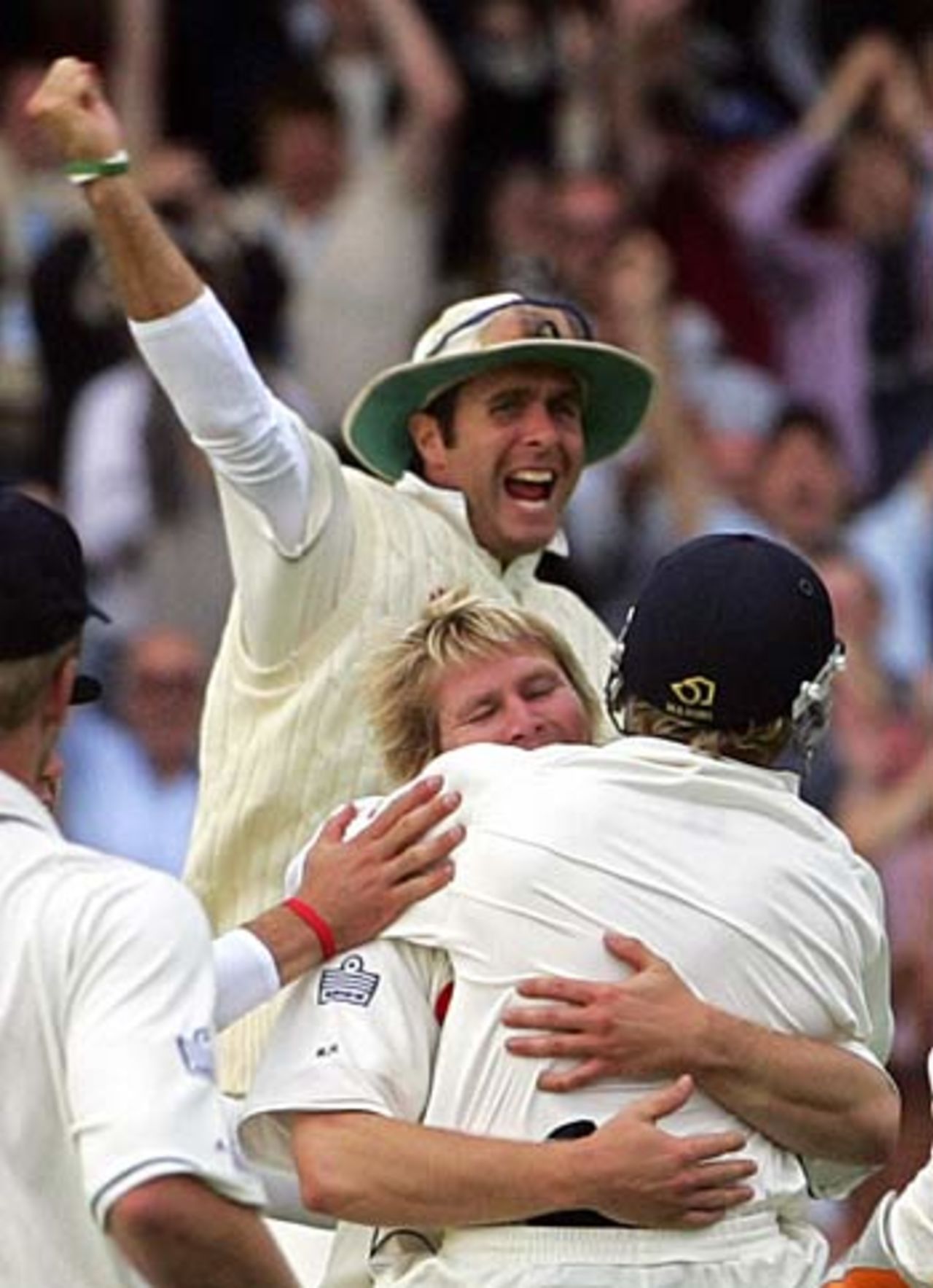 Michael Vaughan roars his delight as Australia crumble, England v Australia, Trent Bridge, August 26, 2005