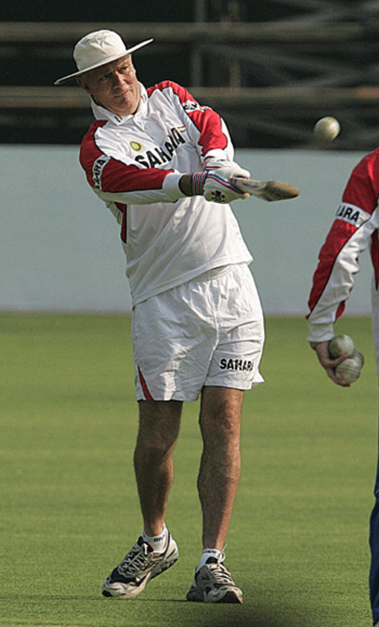 Greg Chappell gives the Indians some fielding practice, Harare, August 28, 2005