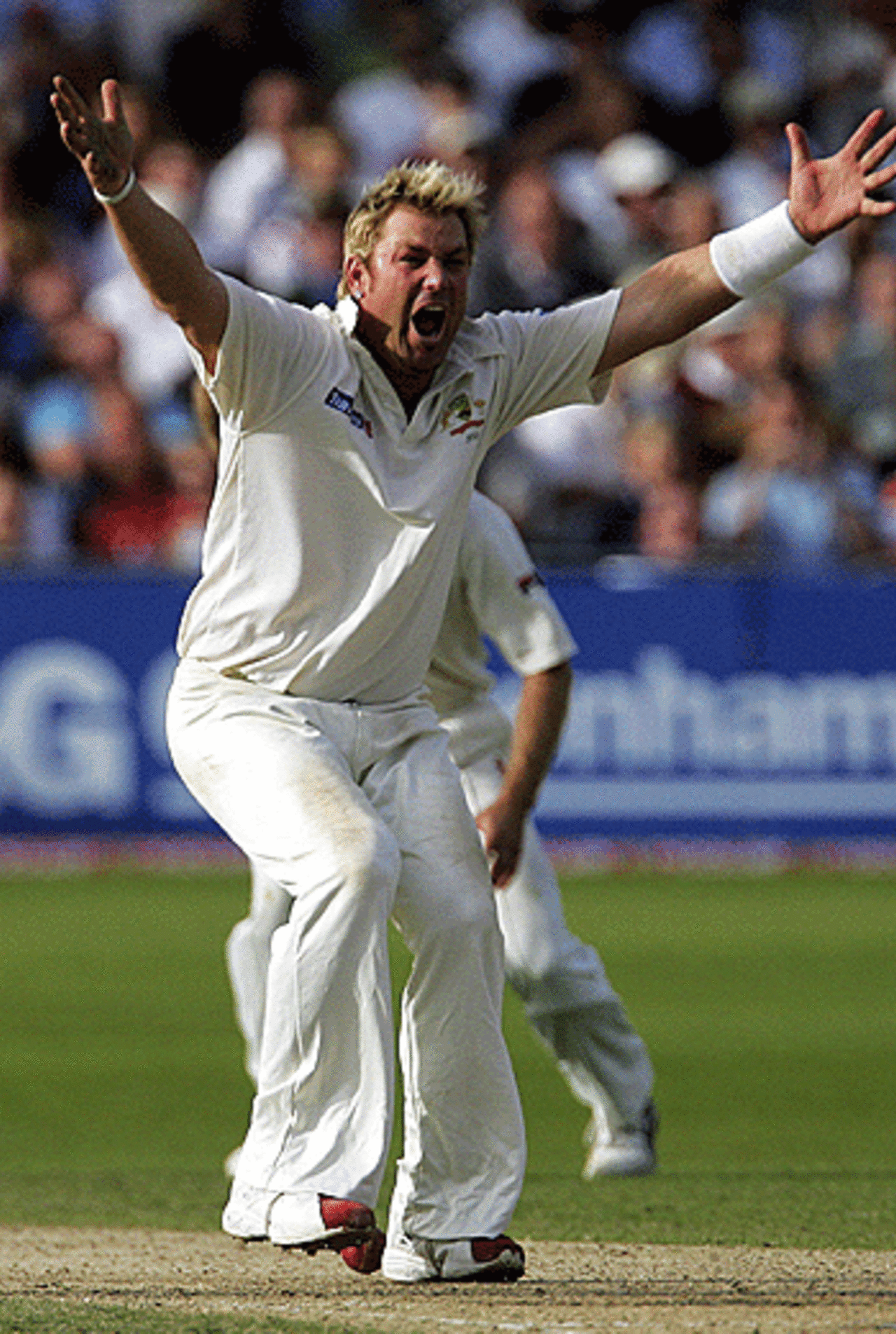 Shane Warne in the middle of a full-throated appeal, England v Australia, Trent Bridge, August 28, 2005
