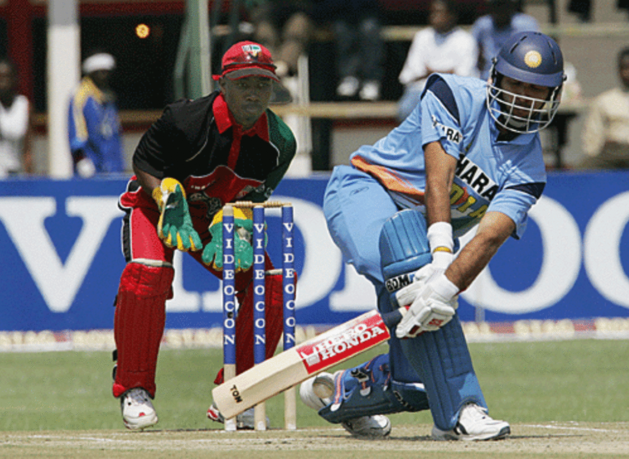 Yuvraj Singh sweeps during his knock of 53 not out, Zimbabwe v India, Harare, August 29, 2005