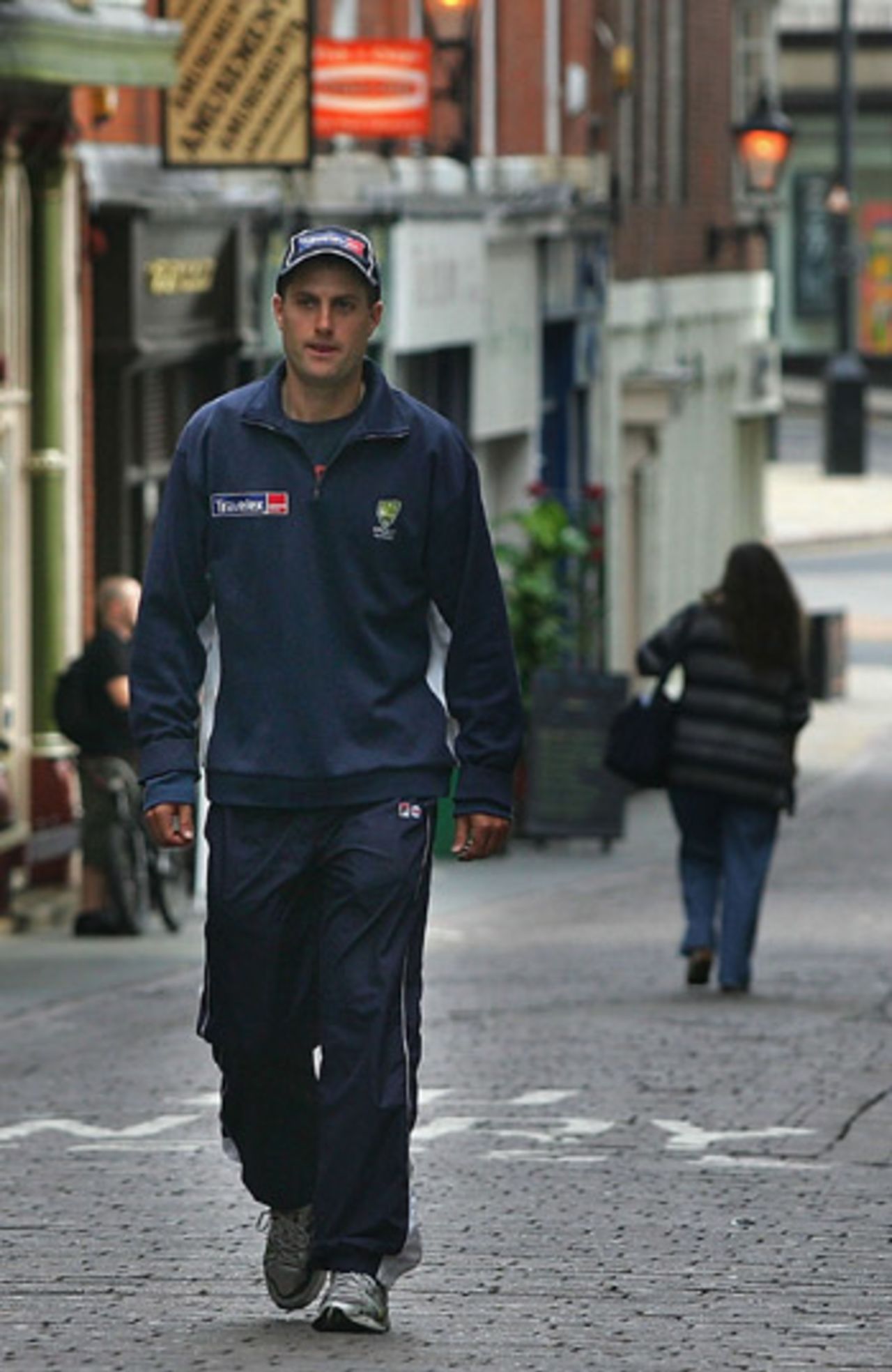 Simon Katich has time to reflect in the streets of Nottingham, August 30, 2005