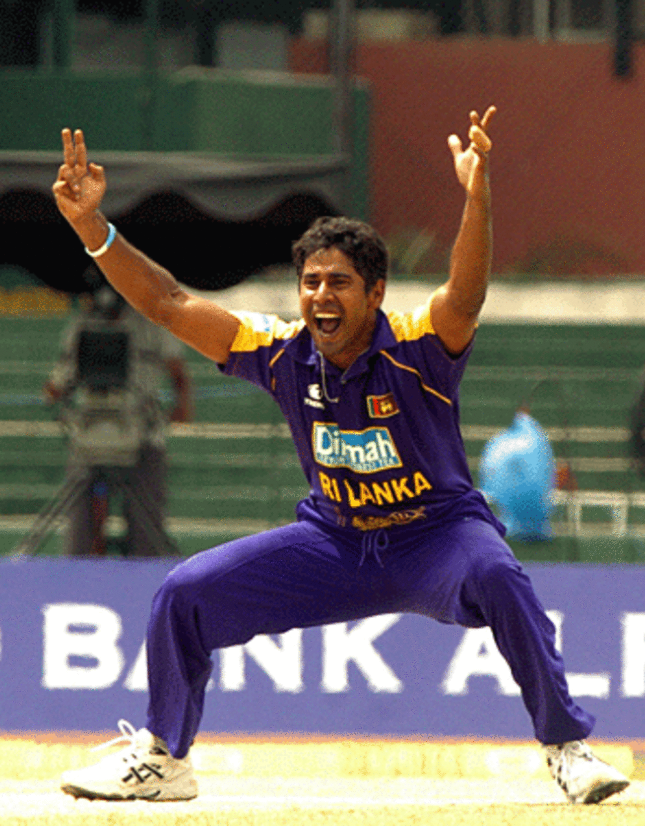 Chaminda Vaas appeals unsuccessfully for the wicket of Bangladesh batsman Javed Omar, Sri Lanka v Bangladesh, Sinhalese Sports Club Ground, Colombo, August 31,2005