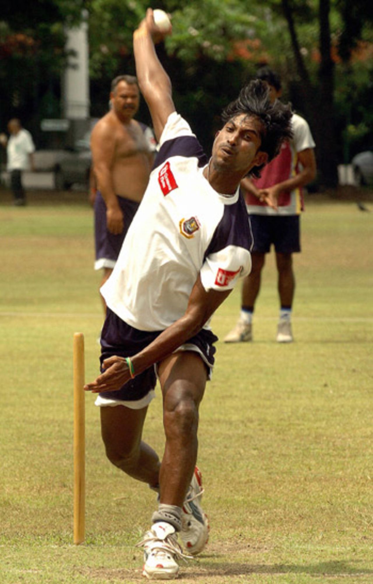 Tapash Baisya bowls during a training session, Colombo, September 1, 2005