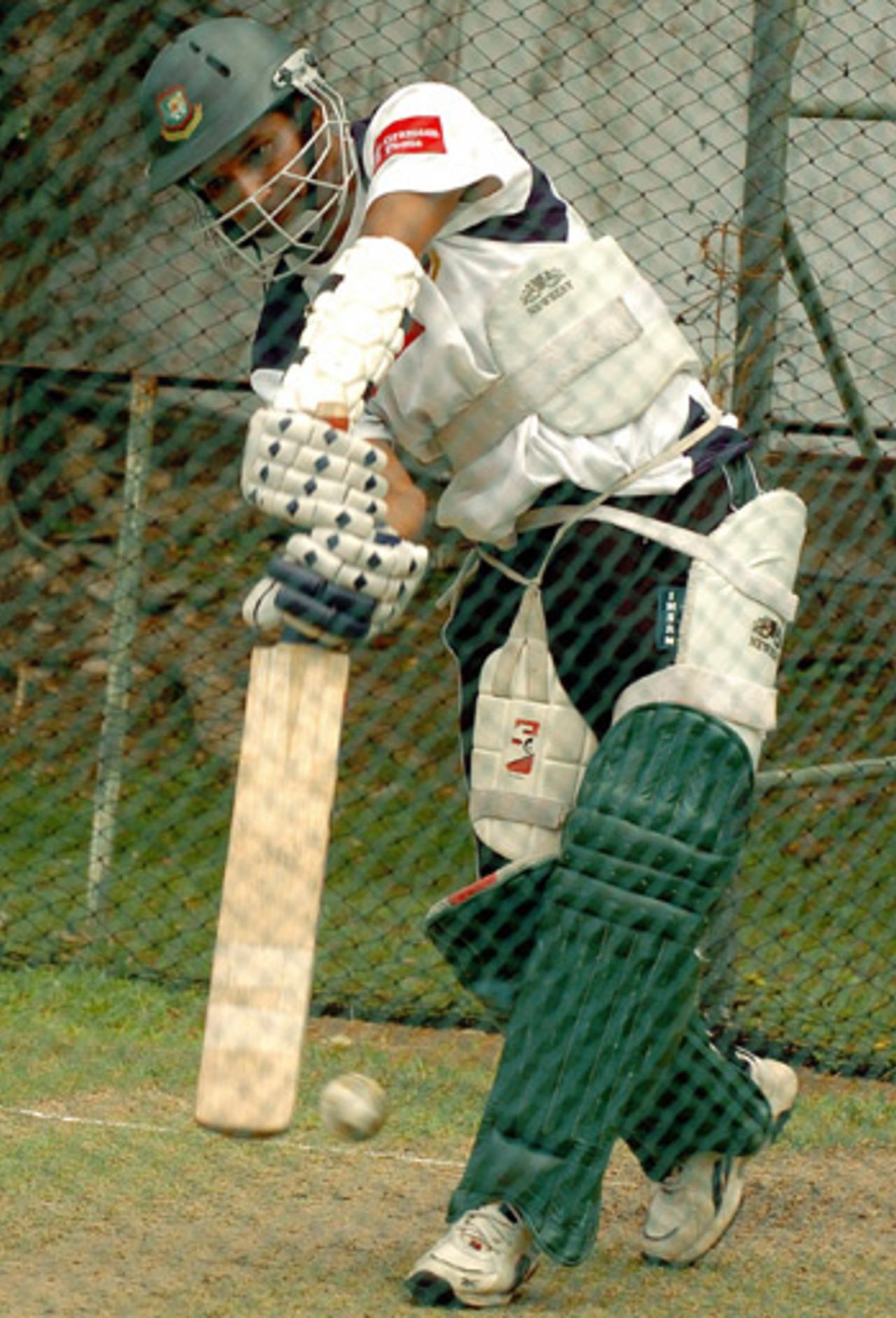 Habibal Bashar drives in the nets, Colombo, September 1, 2005