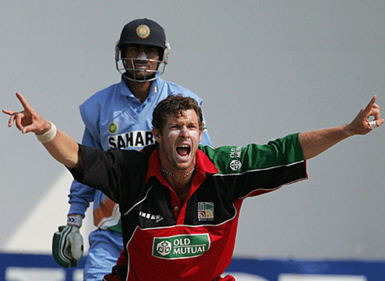 Andy Blignaut successfully appeals for an lbw against Mohammad Kaif, Zimbabwe v India, Harare, September 4, 2005