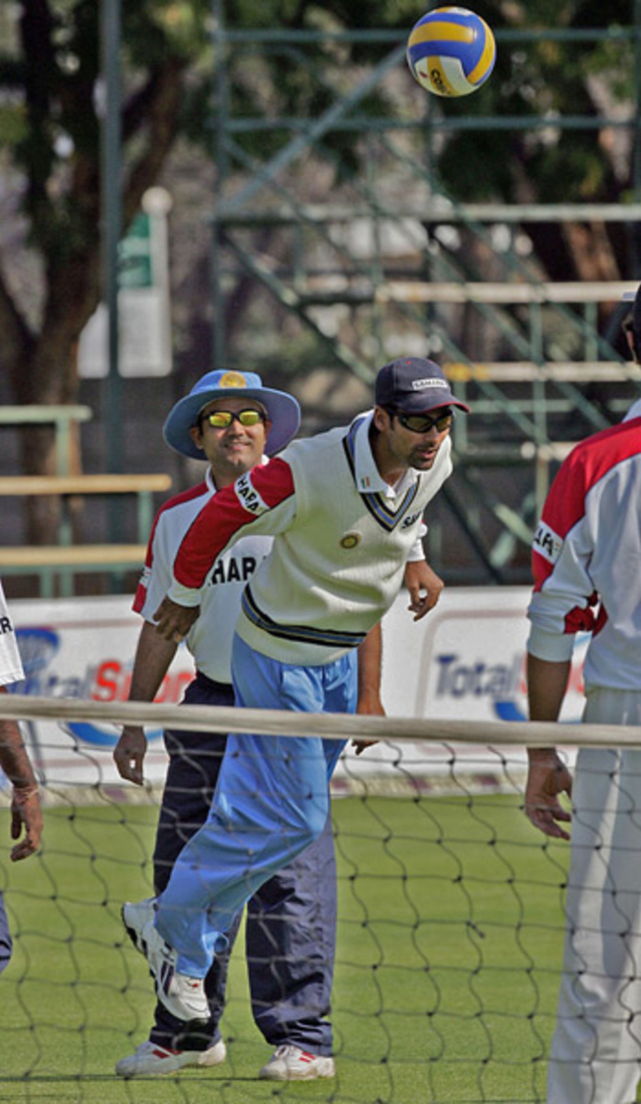 That's just not cricket: Mohammad Kaif heads a ball during a training session, Harare, September 5, 2005