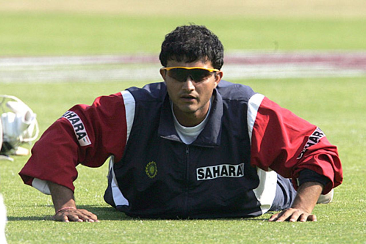 Sourav Ganguly warms up in a training session, Harare, September 5, 2005