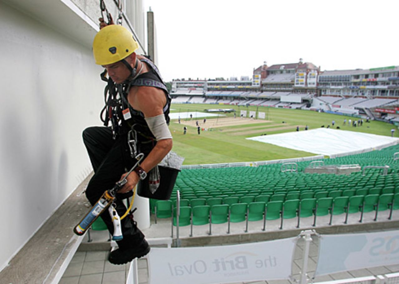 Final preparations are made to the new Vauxhall End Stand at The Oval, ahead of Thursday's fifth and final Test between England and Australia, September 5, 2005