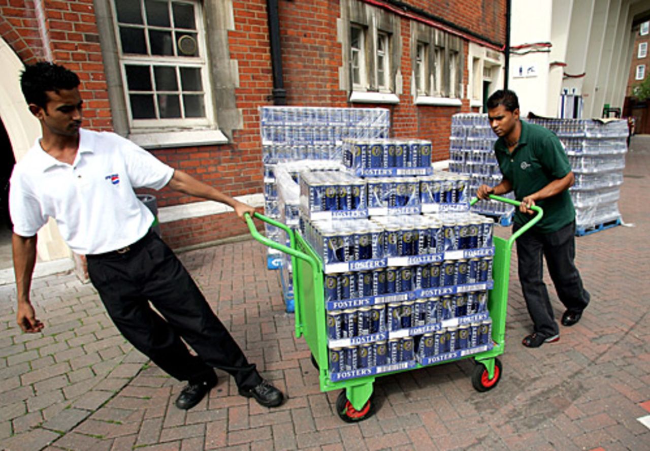 The necessary nectar: a case-load of beer is wheeled into The Oval ahead of Thursday's fifth and final Test between England and Australia, September 5, 2005