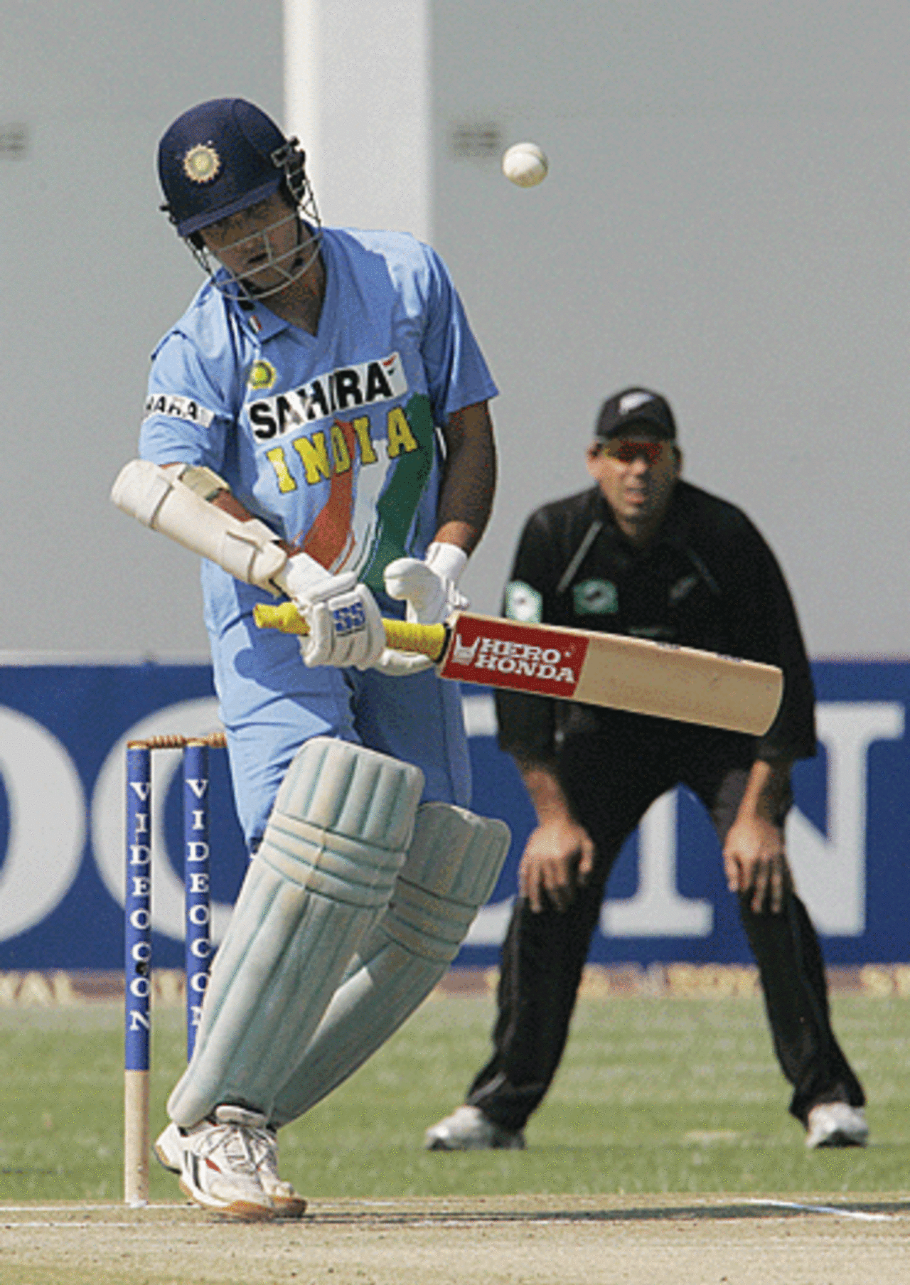 Sourav Ganguly gets out of the way of a Shane Bond bouncer during his innings of 31, India v New Zealand, Harare, September 6, 2005