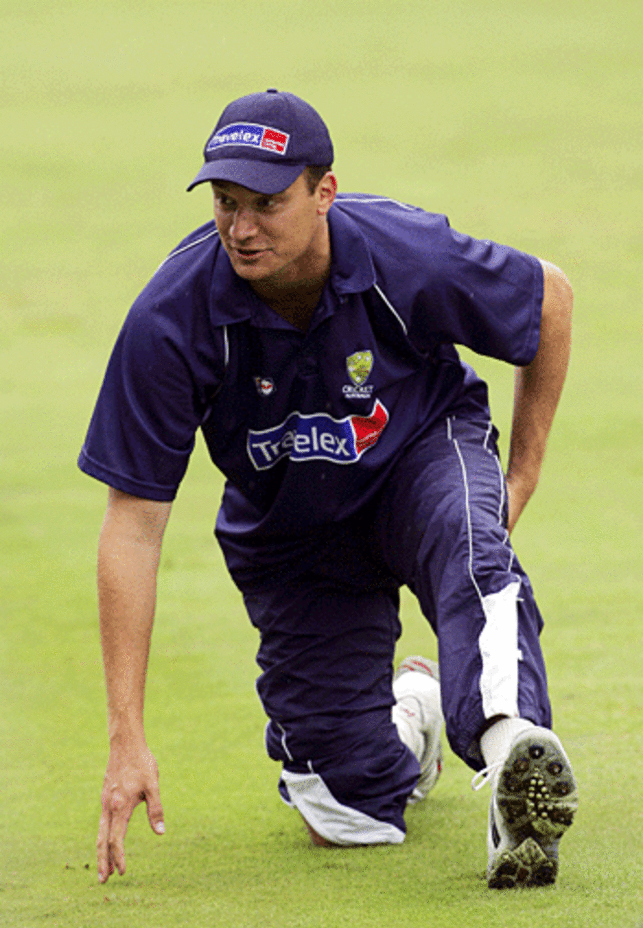 Stuart Clark stretches during a practice session at The Oval, London, September 6, 2005