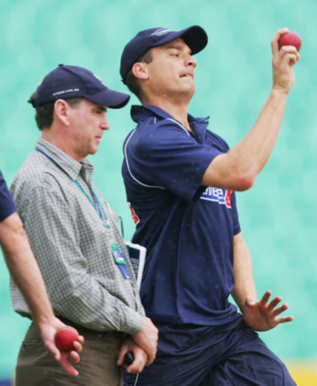 Stuart Clark warms up in the nets at The Oval, September 6, 2005