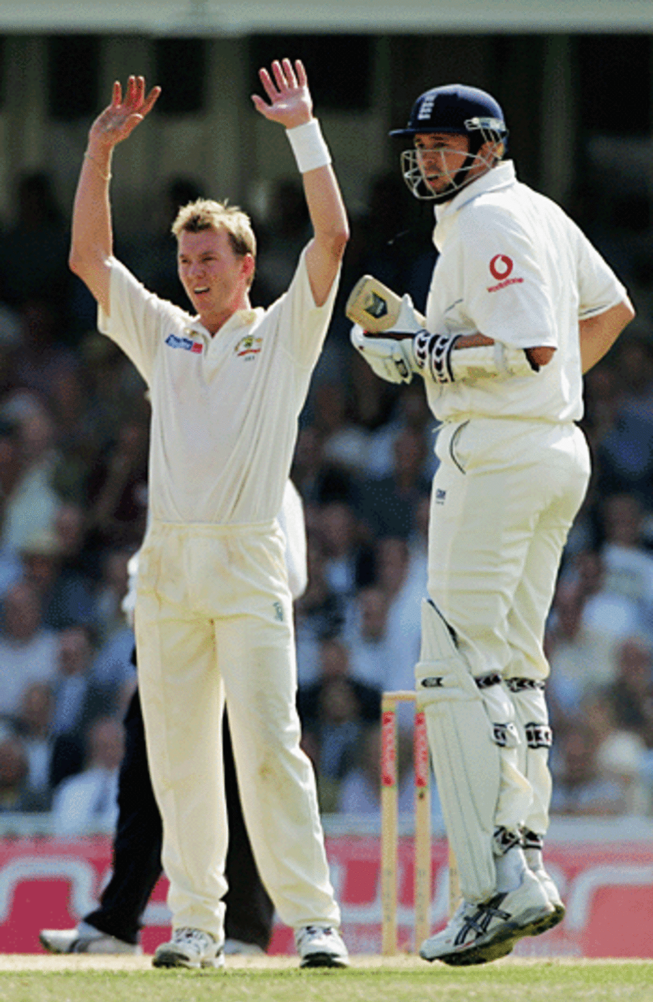 Brett Lee is in despair as a Harmison edge flies to the boundary, England v Australia, The Oval, London, September 9, 2005