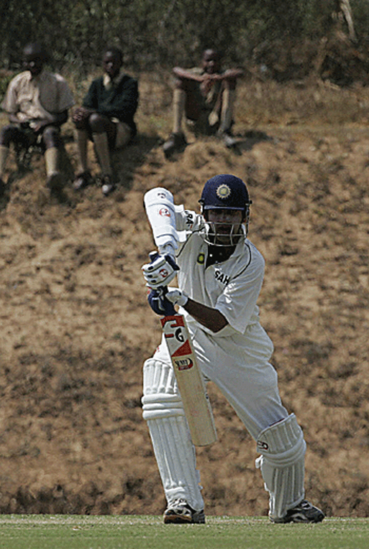 Gautam Gambhir frozen in a foward defensive stroke, Zimbabwe Board XI v India, Mutare, September 9, 2005