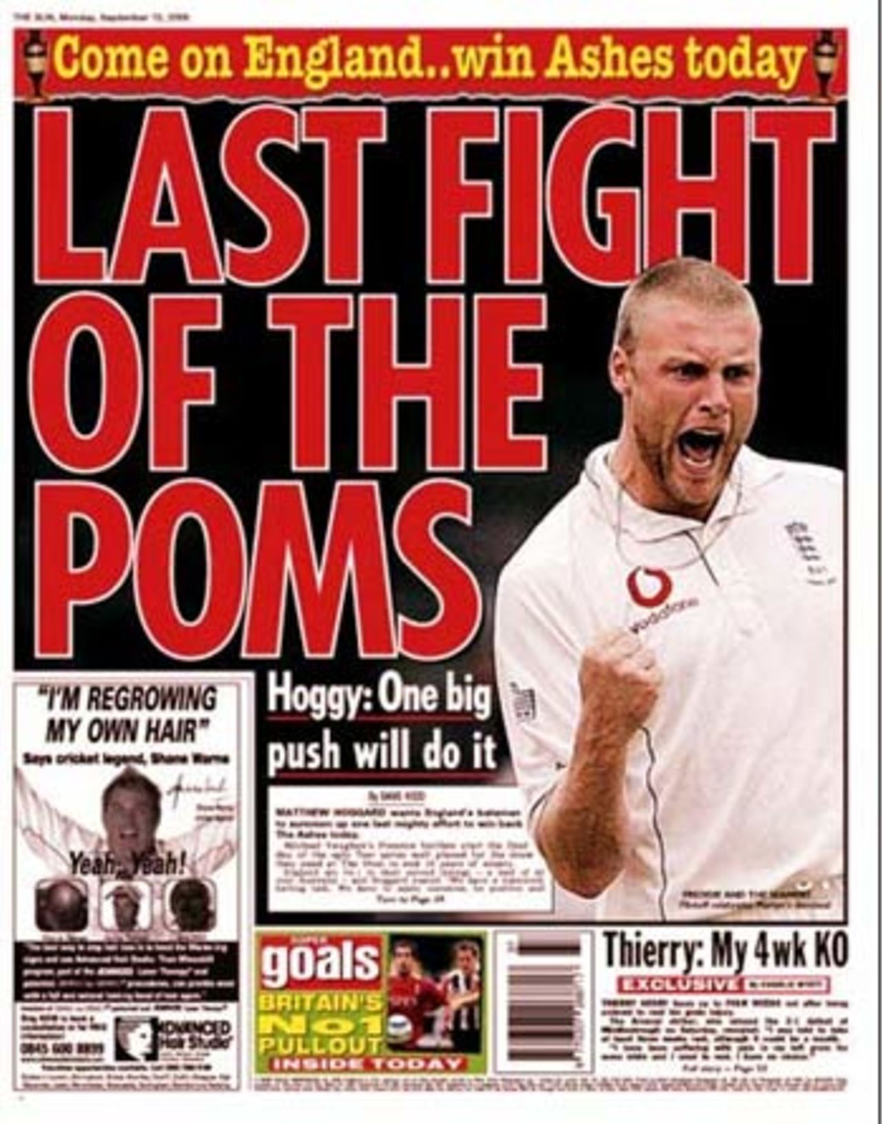 The back page of <I>The Sun</I> ahead of the final day of the series