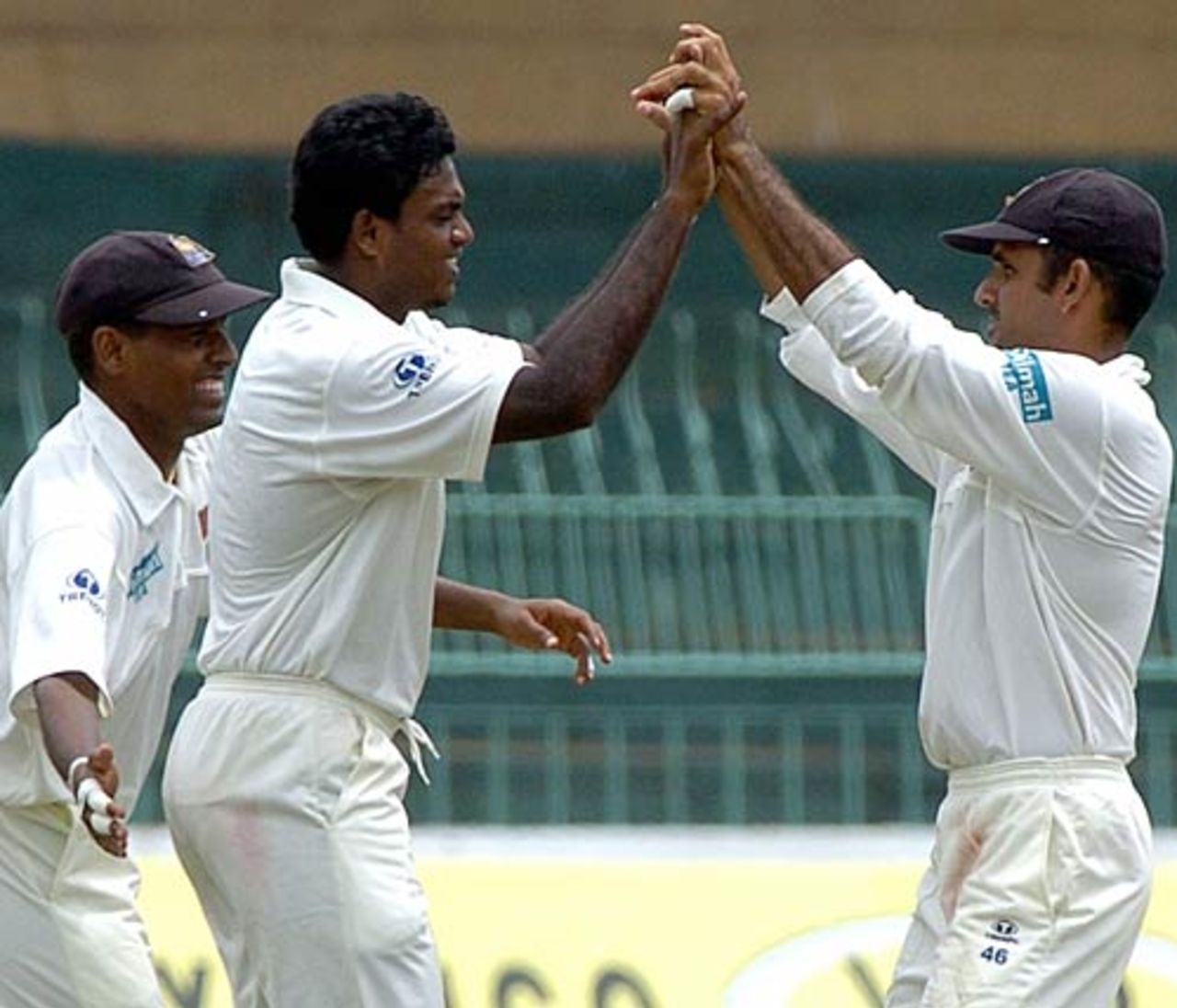 Marvan Atapattu celebrates with Dilhara Fernando and Thilan Samaraweera after the dismissal of  Mohammad Ashraful, Sri Lanka v Bangladesh, R.Premadasa Stadium, Khettarama, Colombo, September 12, 2005
