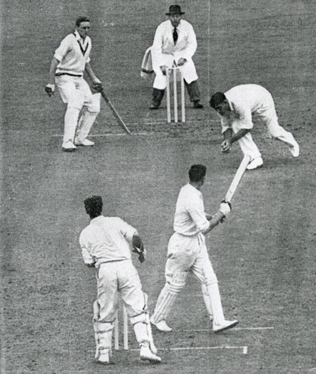 Alec Bedser dismisses Ron Archer and takes his 39th wicket of the 1953 Ashes series, England v Australia, The Oval, August 15, 1953
