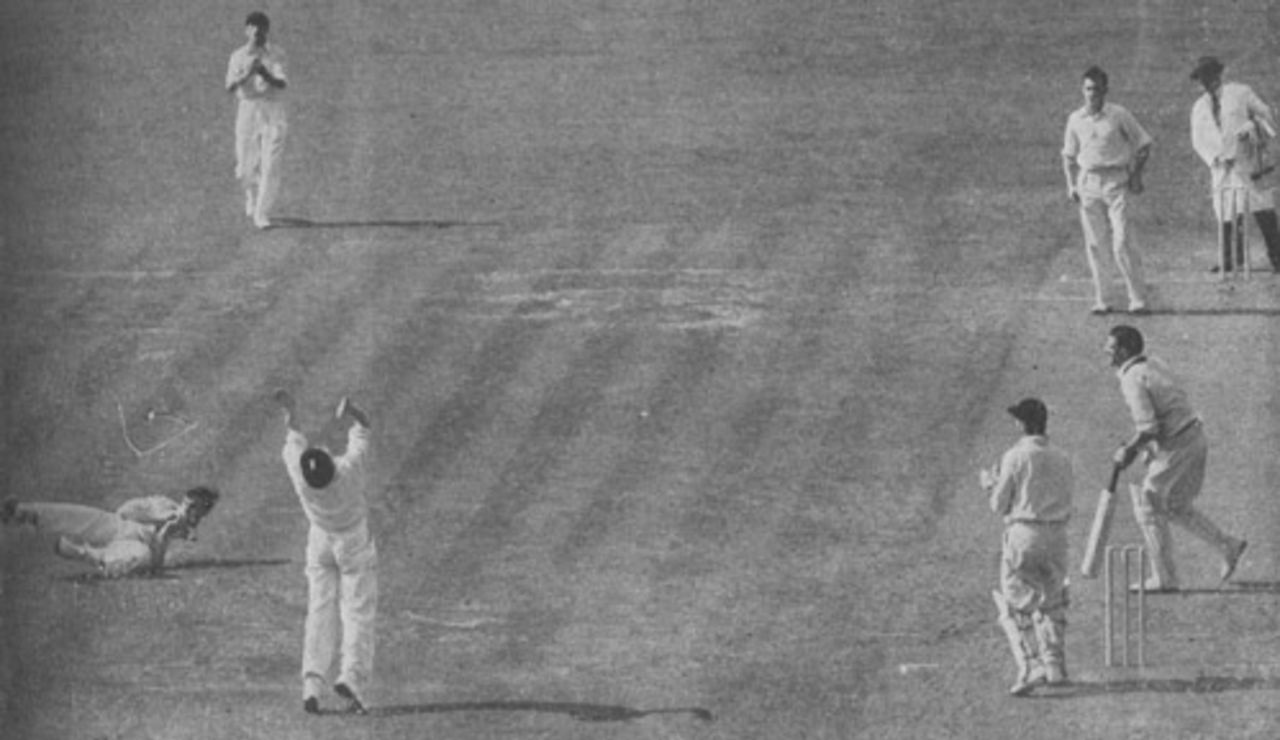 Fred Trueman catches Keith Miller off Jim Laker, England v Australia, The Oval, August 18, 1953